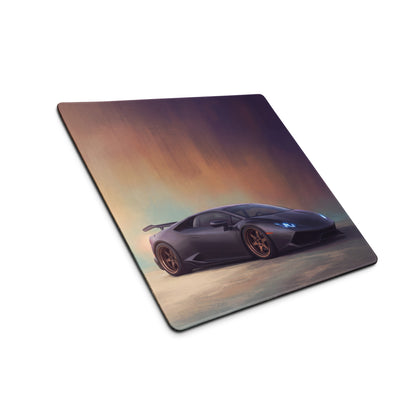 Black lamborghini huracán inspired sports car graphic printed on matte graphite cloth rectangular desk mat mousepad