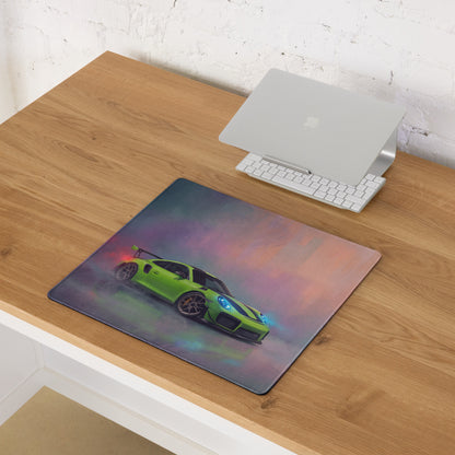 Vibrant lime green porsche 911 gt2 rs inspired desk pad with soft-touch surface and non-slip rubber base gaming mouse mat