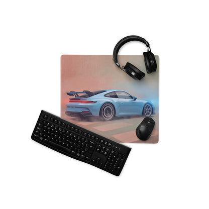 Light blue Porsche 911 GT3 inspired sky blue desk mat high-precision XL gaming mousepad with sports car graphic