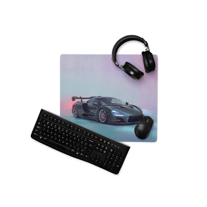 McLaren Senna inspired racing green desk pad featuring a sleek dark gray McLaren graphic with pastel gradient edges