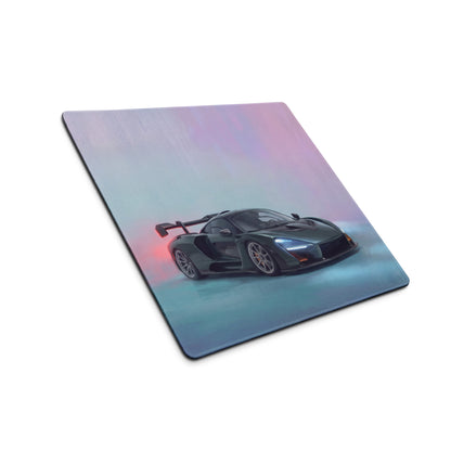 Black mclaren sports car graphic on a square smooth mousepad with soft pastel gradient for gaming and office use
