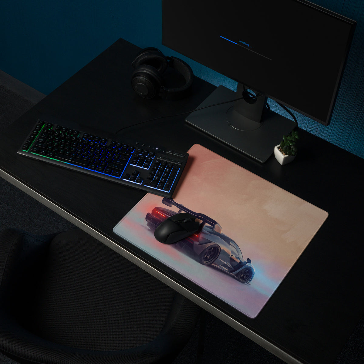 McLaren Senna inspired stealth edition rectangular gaming mousepad with vibrant silver black sports car and red accents on rubber base
