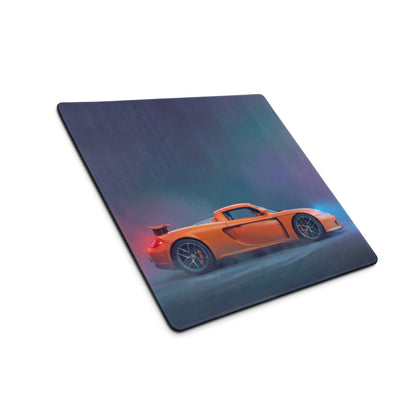 Orange sports car graphic printed on a smooth high dpi control rectangular mousepad for desktop use