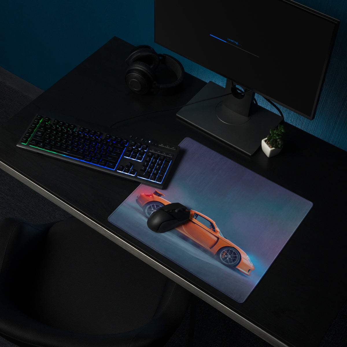 Orange sports car graphic mousepad featuring porsche carrera gt inspired sunset orange design with high-dpi smooth surface