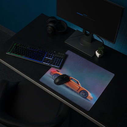 Orange sports car graphic mousepad featuring porsche carrera gt inspired sunset orange design with high-dpi smooth surface