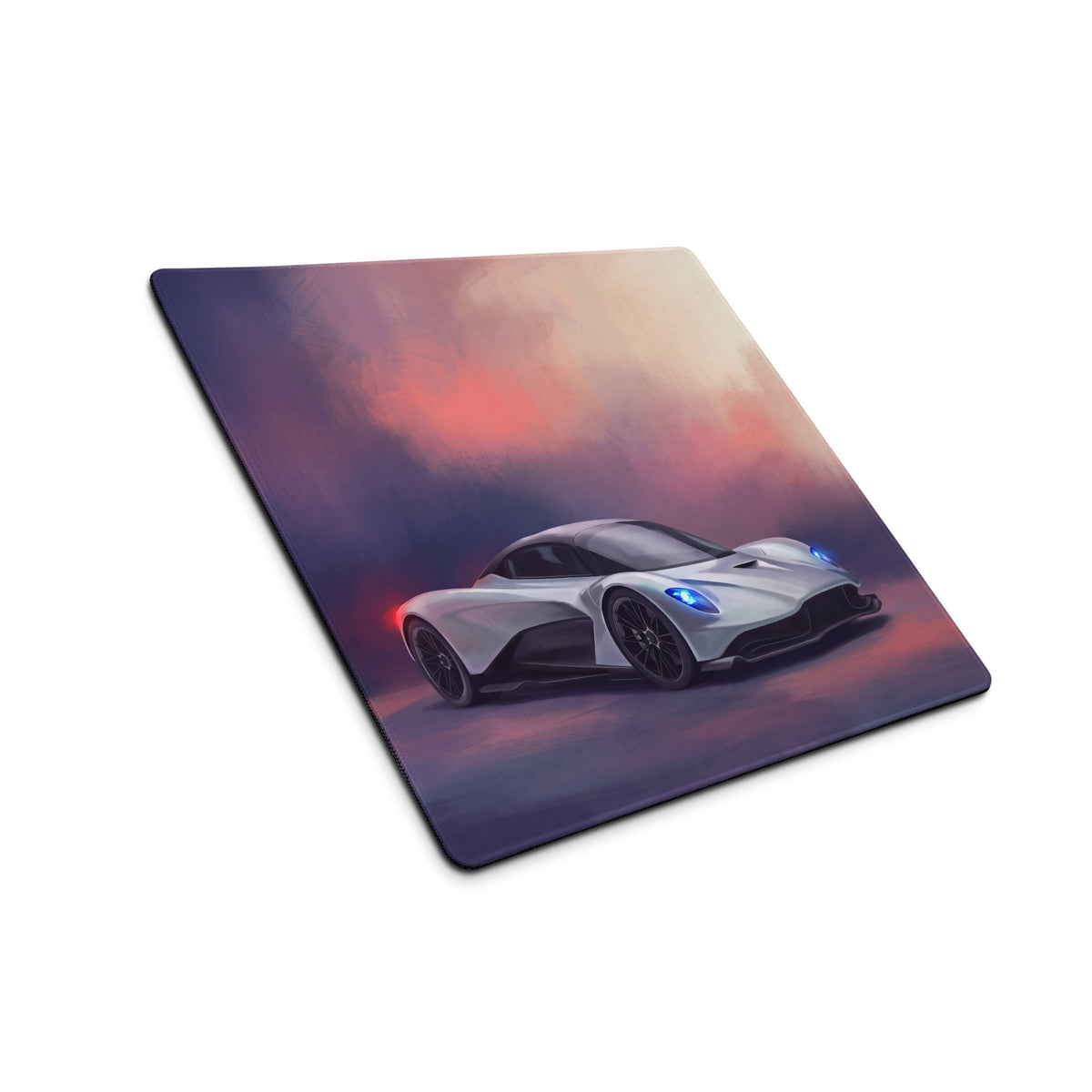 Silver aston martin valhalla inspired aero desk mat featuring sports car graphic on gradient sky mousepad for pc setup