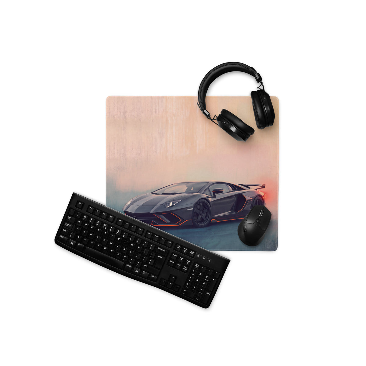 Lamborghini Aventador inspired stealth orange xl gaming mousepad with black and red Lamborghini sports car graphic