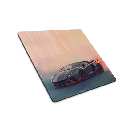 Black lamborghini aventador inspired stealth orange xl gaming mousepad with sports car graphic and orange accent lighting