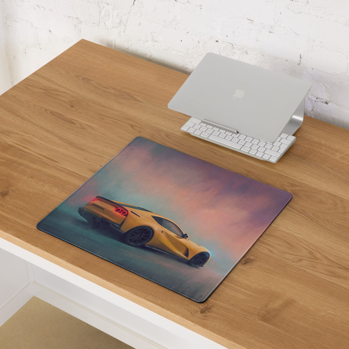 Yellow sports car graphic printed on ferrari 812 superfast inspired giallo sunset rectangular mousepad with non slip base