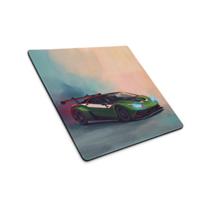 Green and black Lamborghini Huracán GT3 inspired racing desk mat high precision XL gaming mousepad illustration