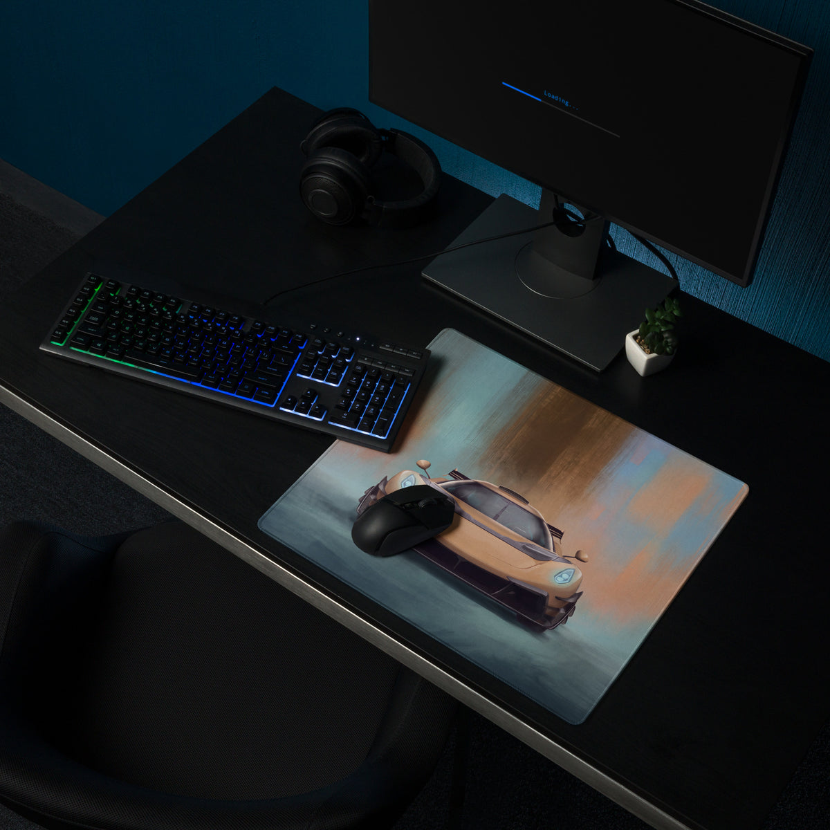 A sleek rectangular low-friction cloth gaming mousepad featuring a vibrant orange koenigsegg jesko sports car design
