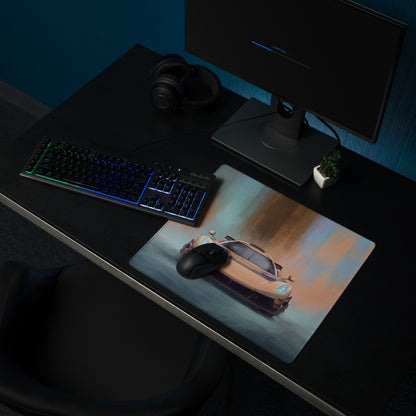A sleek rectangular low-friction cloth gaming mousepad featuring a vibrant orange koenigsegg jesko sports car design