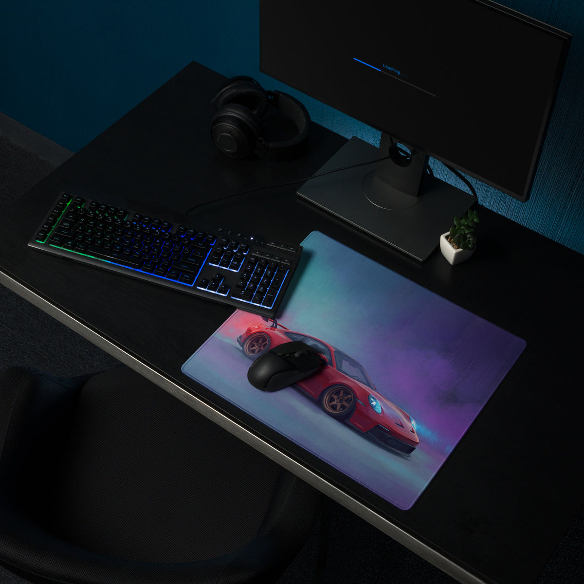 Porsche 911 gt3 rs inspired crimson drift extended non slip mousepad with vibrant red car graphic and soft texture