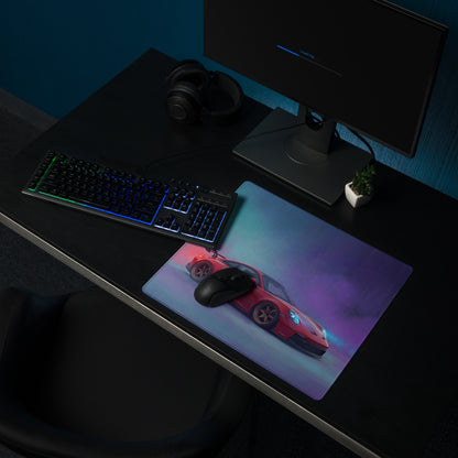 Porsche 911 gt3 rs inspired crimson drift extended non slip mousepad with vibrant red car graphic and soft texture