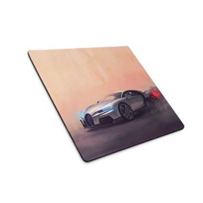 Silver bugatti chiron sports car graphic printed on a high-precision xl gaming desk mat mousepad