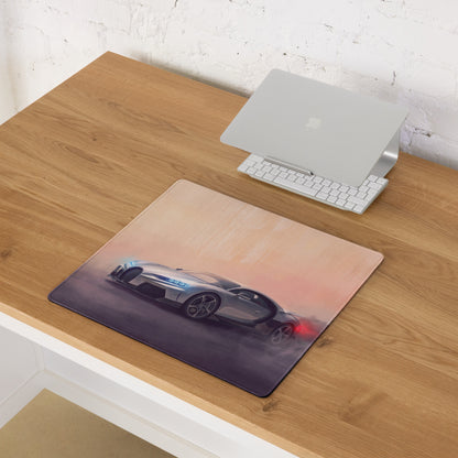 Rectangular high-precision xl gaming mousepad featuring a silver bugatti chiron with glowing blue and red accents on wheels and lights