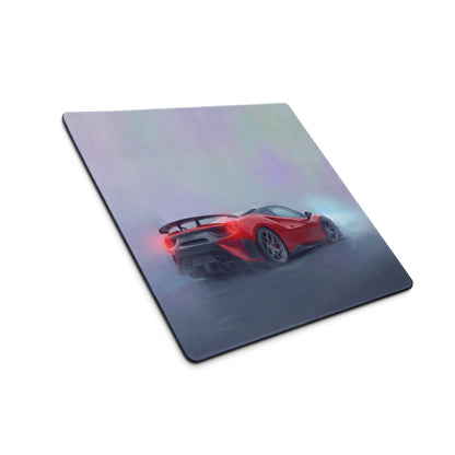 Red sports car graphic on ferrari 488 pista inspired rosso mist low-friction cloth rectangular mousepad