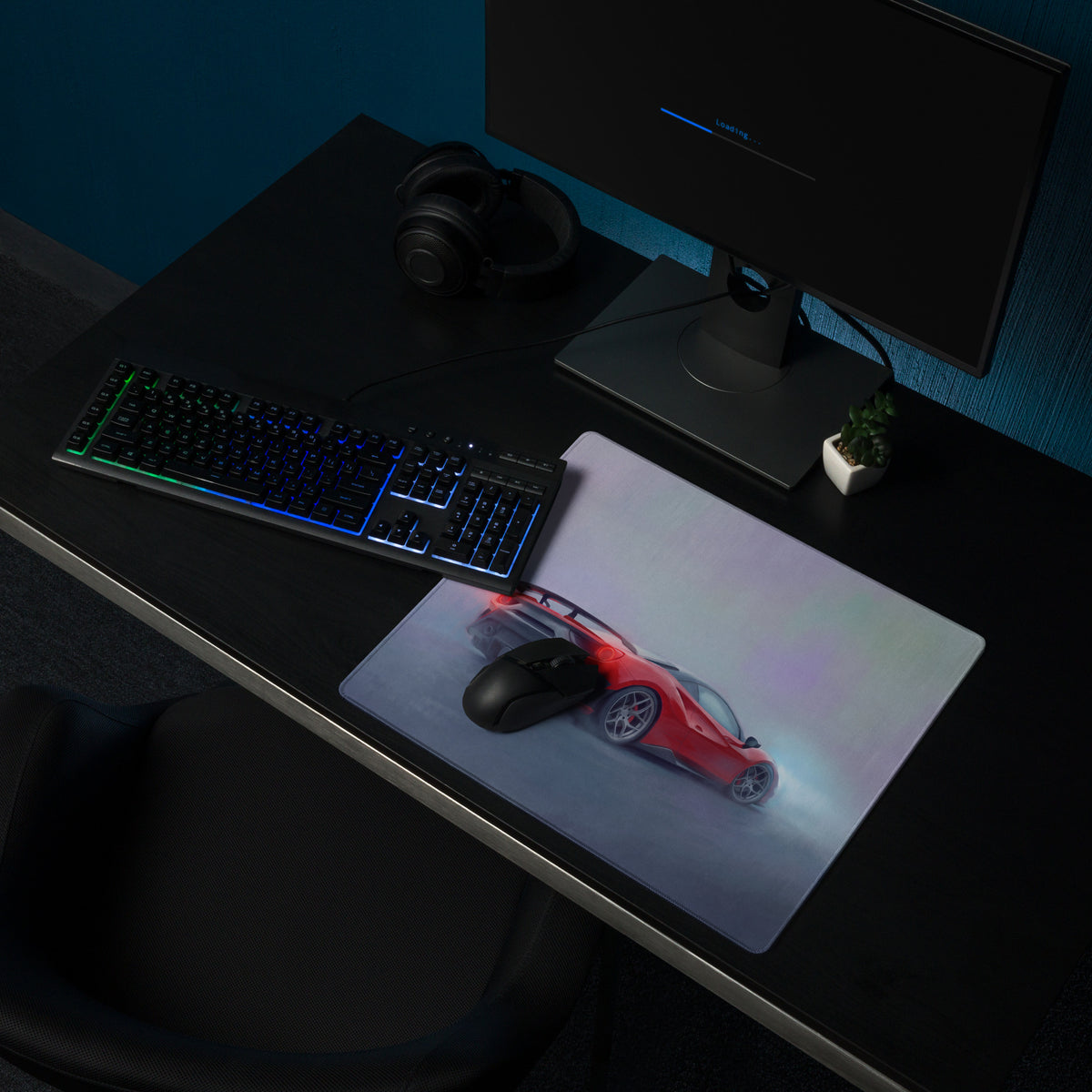 Red Ferrari 488 Pista inspired rosso mist desk mat featuring a low-friction cloth surface for smooth mouse control