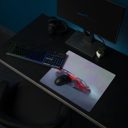 Red Ferrari 488 Pista inspired rosso mist desk mat featuring a low-friction cloth surface for smooth mouse control
