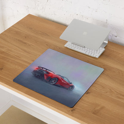 Red ferrari 488 pista inspired sports car graphic printed on low-friction cloth rectangular mousepad with rounded corners