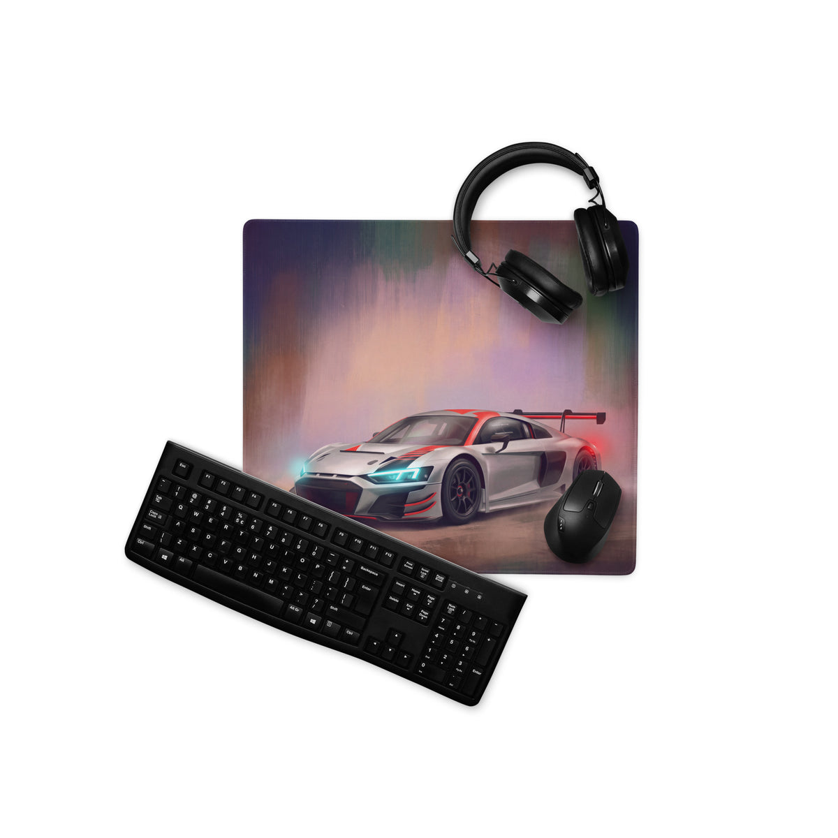 Audi r8 lms inspired performance edition extended non slip gaming mousepad with vibrant white and red audi r8 race car design