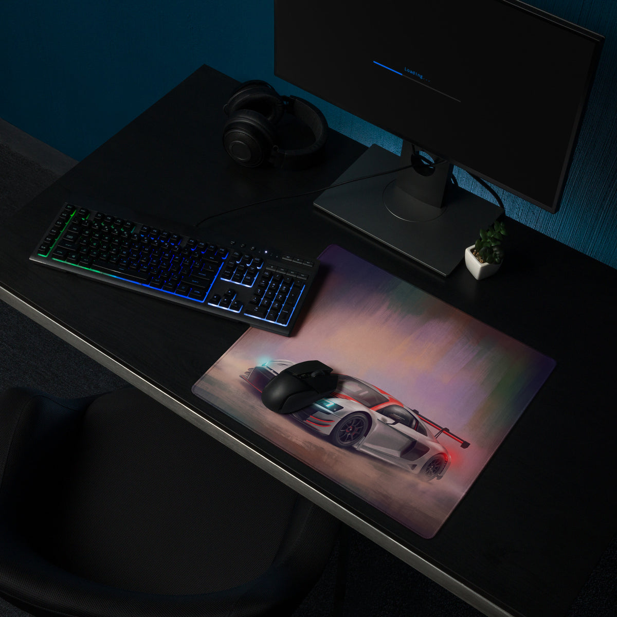 Audi R8 LMS inspired performance edition extended gaming mousepad with vibrant white and red race car graphic and non-slip base