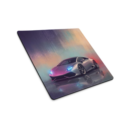 Silver lamborghini huracán inspired argento reflection desk mat with ultra-glide cloth and vibrant abstract background