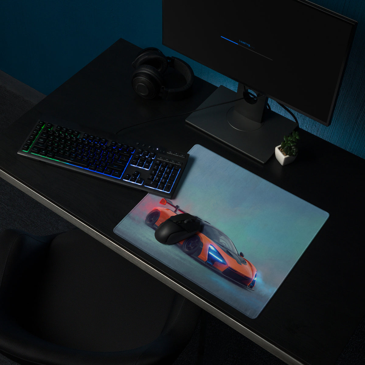Mclaren senna inspired papaya orange and black sports car graphic printed on rectangular ultra glide stitched edge mousepad