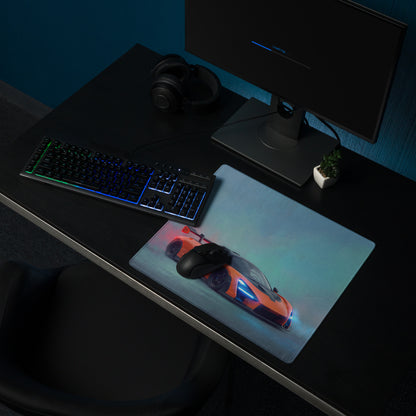 Mclaren senna inspired papaya orange and black sports car graphic printed on rectangular ultra glide stitched edge mousepad