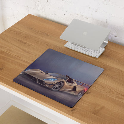 Hennessey venom f5 inspired champagne edition low-friction cloth mousepad with gold sports car and glowing blue headlights