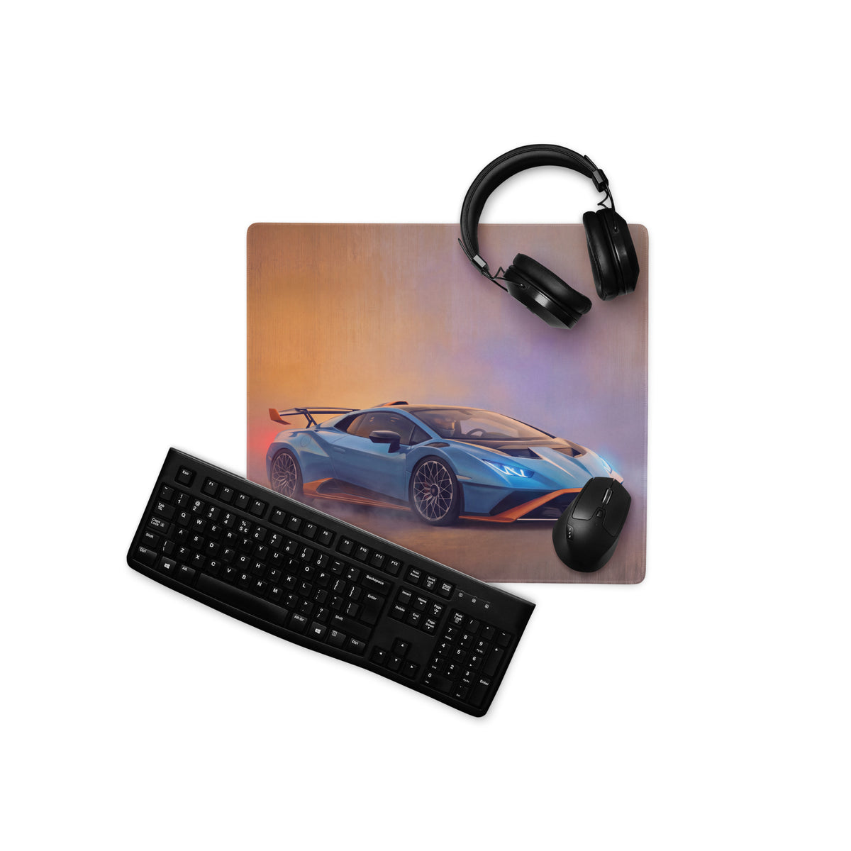 Blue lamborghini huracán sto inspired gulf edition desk pad with sports car graphic non-slip extended mouse mat