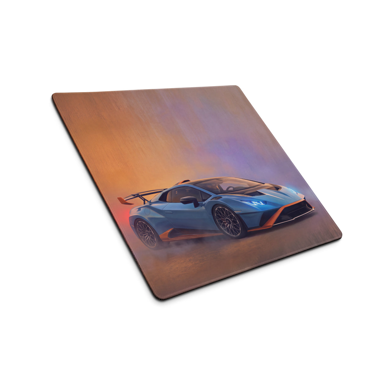 Lamborghini Huracán STO inspired gulf edition desk pad with blue and orange sports car graphic non-slip mouse mat