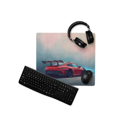 Rectangular high-precision xl gaming mousepad with red Porsche 911 GT3 RS inspired sports car graphic print
