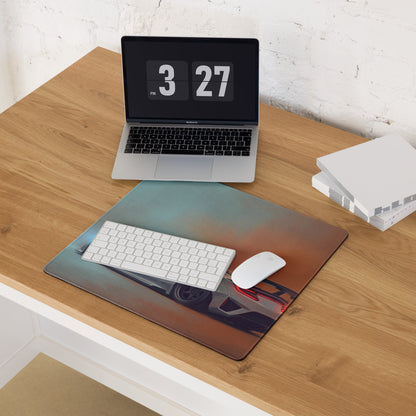 Rectangular gaming mousepad featuring a red Acura NSX inspired pearl widebody car on a gradient background with stitched edges