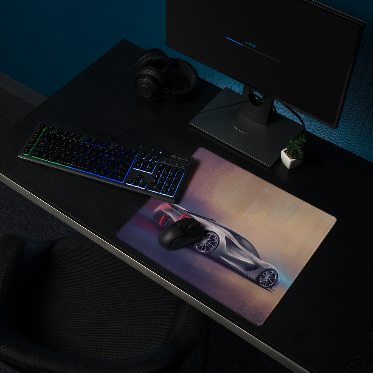 Lotus Evija inspired electric silver low-friction cloth gaming mousepad with a detailed futuristic sports car graphic