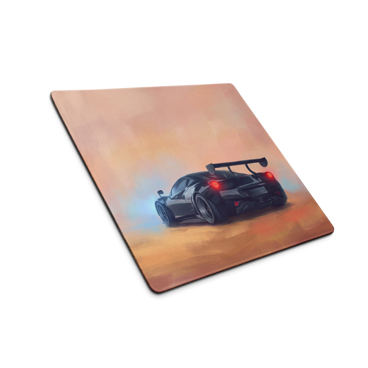 Black sports car graphic on warm papaya sunset background rectangular xl gaming mousepad for high precision use
