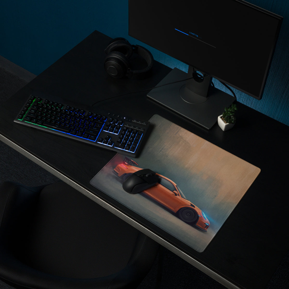 Orange sports car graphic low-friction cloth mousepad inspired by porsche 911 gt3 rs lava orange design