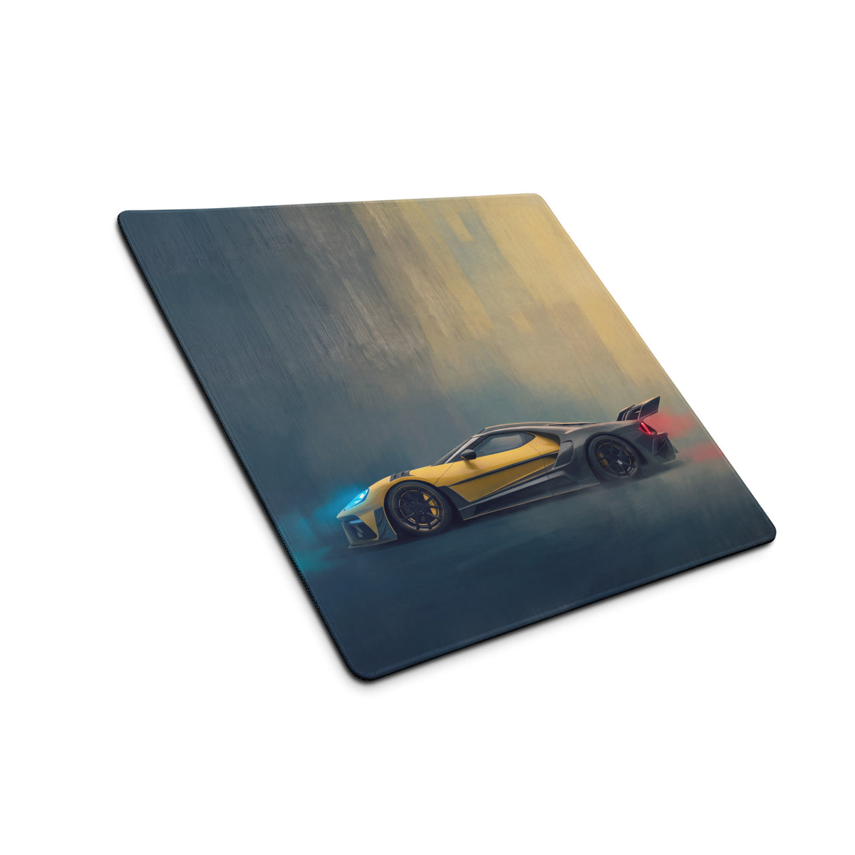 Yellow and black ford gt inspired sports car graphic printed on xl high precision gaming desk mat mousepad