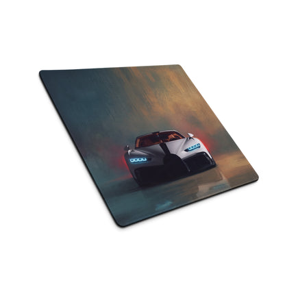 Bugatti chiron inspired pearl white extended desk pad with non slip base featuring white and black sports car graphic