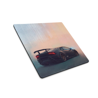 Black lamborghini huracán graphic printed on stealth bronze xl gaming mousepad with subtle gradient sky background