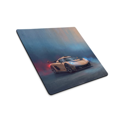 Koenigsegg jesko inspired champagne gold low friction cloth desk mat with vibrant gold hypercar design
