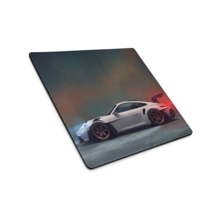 White porsche 911 gt3 rs inspired chalk white desk pad with sports car graphic non slip extended mouse mat
