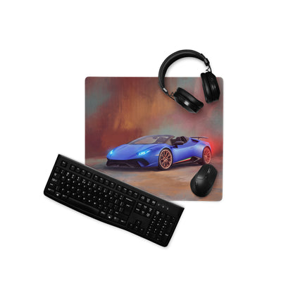 Blue lamborghini huracán convertible sports car graphic on stitched edge gaming mouse pad for ultra glide use