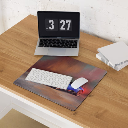 Rectangular ultra-glide stitched edge gaming mousepad with vibrant red blue and orange lamborghini huracán spyder graphic