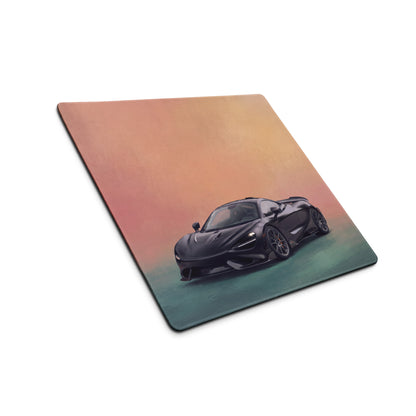 Black mclaren 720s sports car illustration on a square gradient cloth mousepad inspired by mclaren 765lt stealth onyx