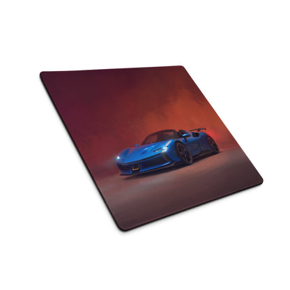 Blue sports car graphic printed on a rectangular Ferrari SF90 XX inspired corsa blue high-precision XL gaming mousepad