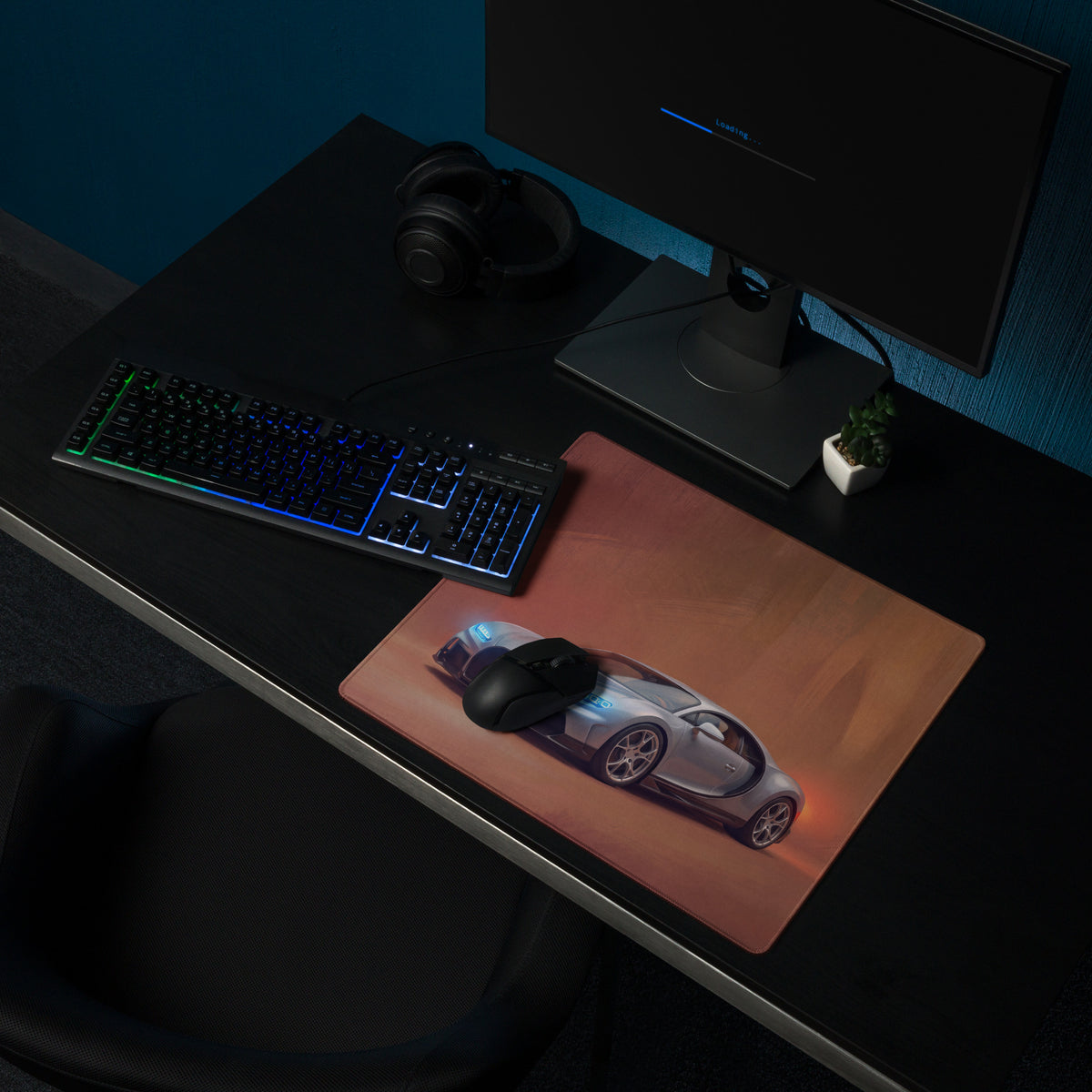 Silver bugatti chiron inspired horizon desk mat featuring a high precision graphic design gaming mousepad