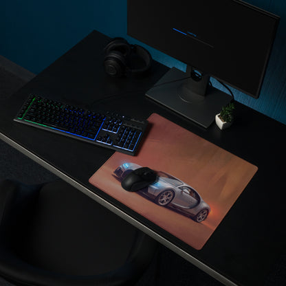 Silver bugatti chiron inspired horizon desk mat featuring a high precision graphic design gaming mousepad