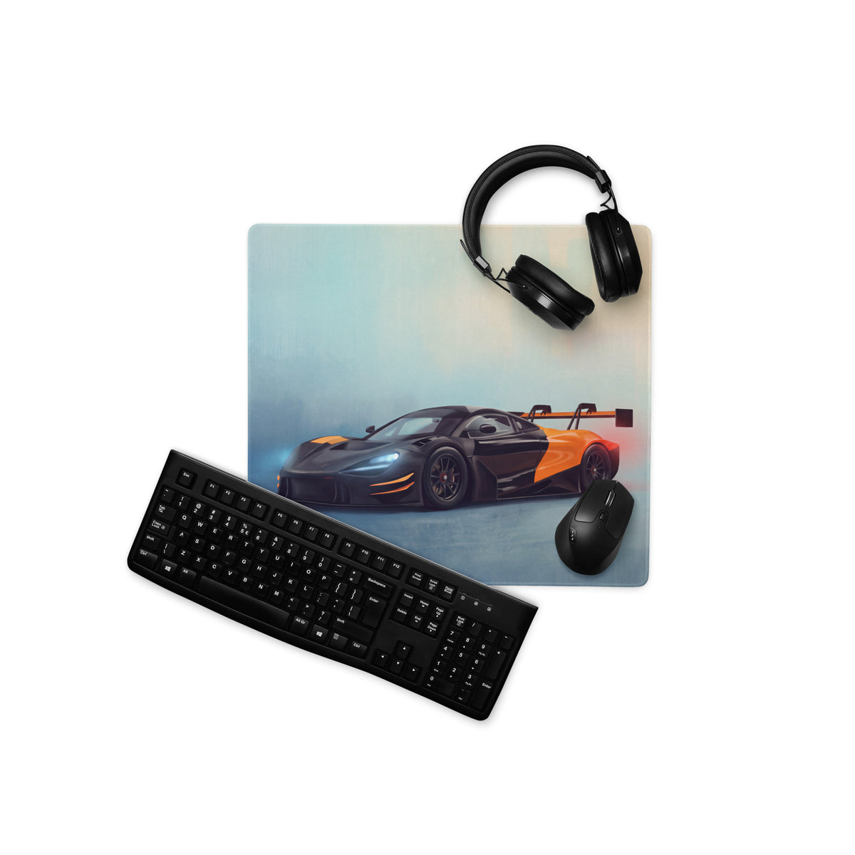 Black and orange mclaren 720s gt3 inspired stealth orange desk mat low friction cloth setup mousepad