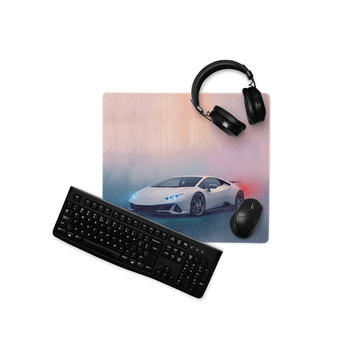 White lamborghini huracán inspired pearl white desk pad with sports car graphic non slip extended mouse mat